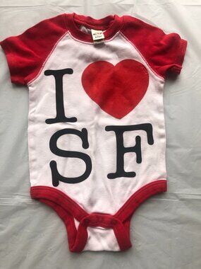 12-months Kavio! "I Love SF" Onesie; White w/Red trim; Ready to Ship; Bundle!